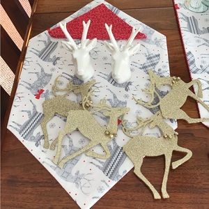 Christmas Decor, candle ring, red shiny star and birds, gold glitter reindeer!